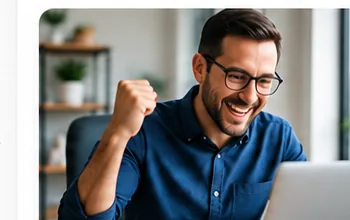 Business owner celebrating a successful website launch